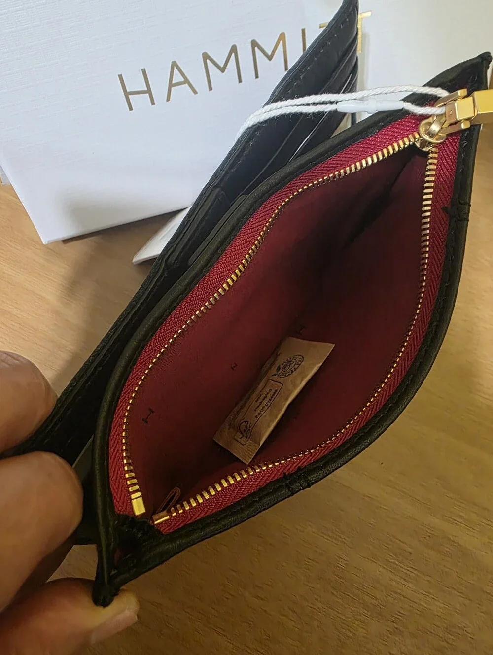 Hammitt Black Leather Zip Wallet with Gold Disc Accents